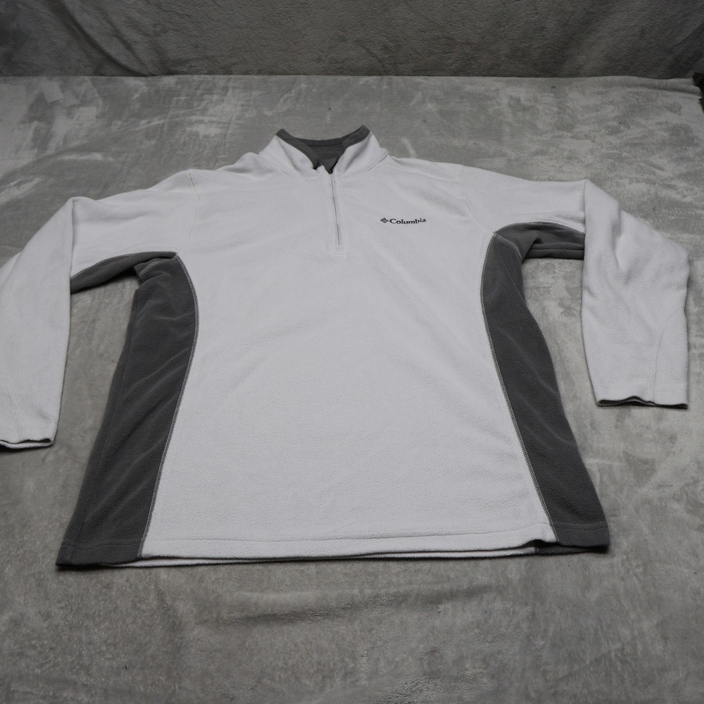Columbia Sweatshirt Mens Small White Fine Ridge Fleece 1/2 Zip Pullover Hiking
